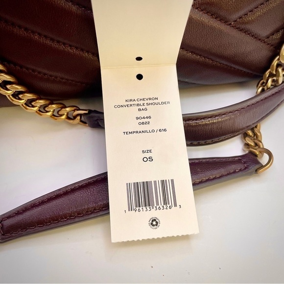 Tory Burch | Chain, Chevron Pattern, Leather, Kira, Logo, Color: Tempranillo - Picture 11 of 12